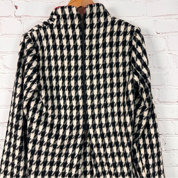 Women’s Black White Houndstooth Jacket pea coat Red fleece lining size small - Picture 4 of 15